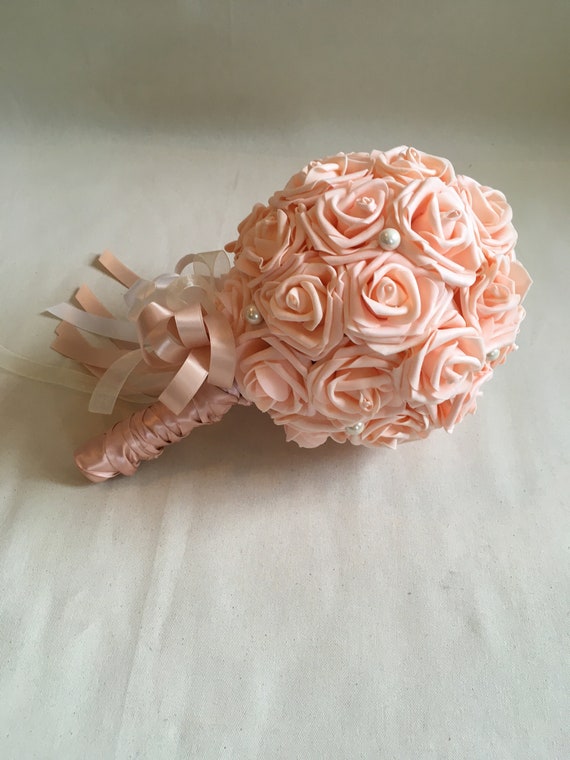 PEACH BLUSH BOUQUET, Blush Communion Bouquet, Wedding Bouquet, Peach Blush Wedding, Blush Bouquet with Pearls, Bridesmaid Bouquet, Bride