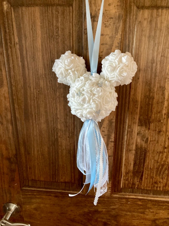 MICKEY FLOWER BOUQUET, Mickey Church Pew Bow, Fairytale Wedding Decor, Fairytale Wedding Bouquet, Disney Wedding Bouquet, Disney Lovers Gift