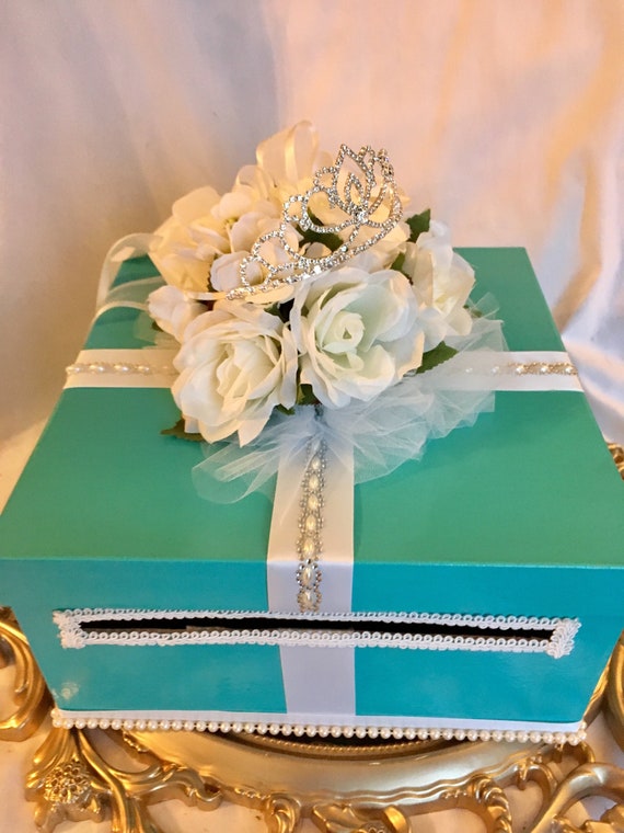 DIAMONDS AND PEARLS Centerpiece, Glitz and Glam Centerpiece, Bridal Shower Mail Box, Glitz and Glam Mailbox, Robin Egg Blue Centerpiece