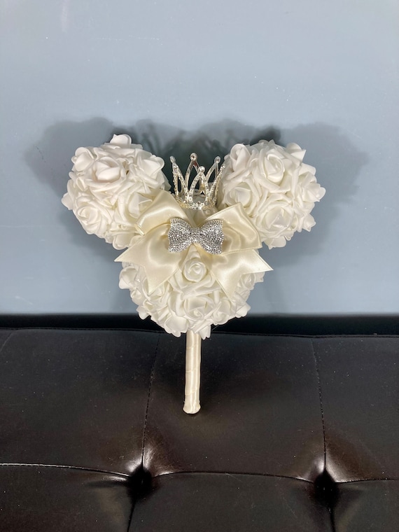 MICKEY FLOWER BOUQUET with Handle, Fairytale Wedding Bouquet, Fairytale Anniversary, Fairytale Flower Girl Bouquet, Disney Wedding Bouquets