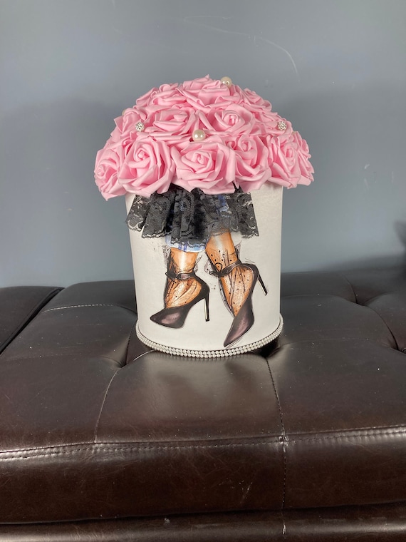 HIGH HEEL LOVER, High Heel Centerpiece, Bridal Shower, Flowers in Hat Box, Paris Sweet Sixteen, Paris Birthday Party, Paris Bedroom Decor