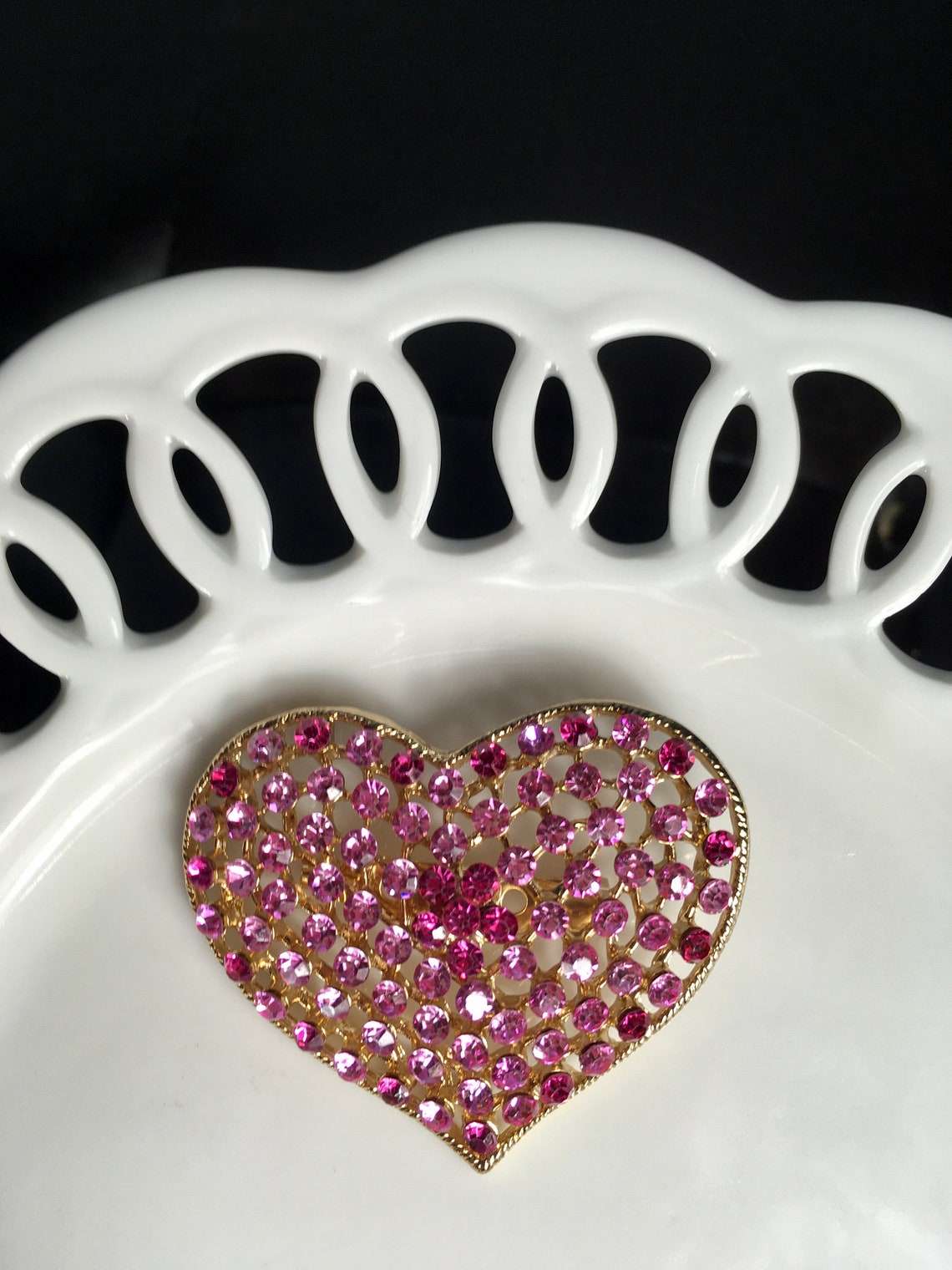 RHINESTONE HEART PIN Rhinestone Heart Charm Rhinestone Heart Etsy