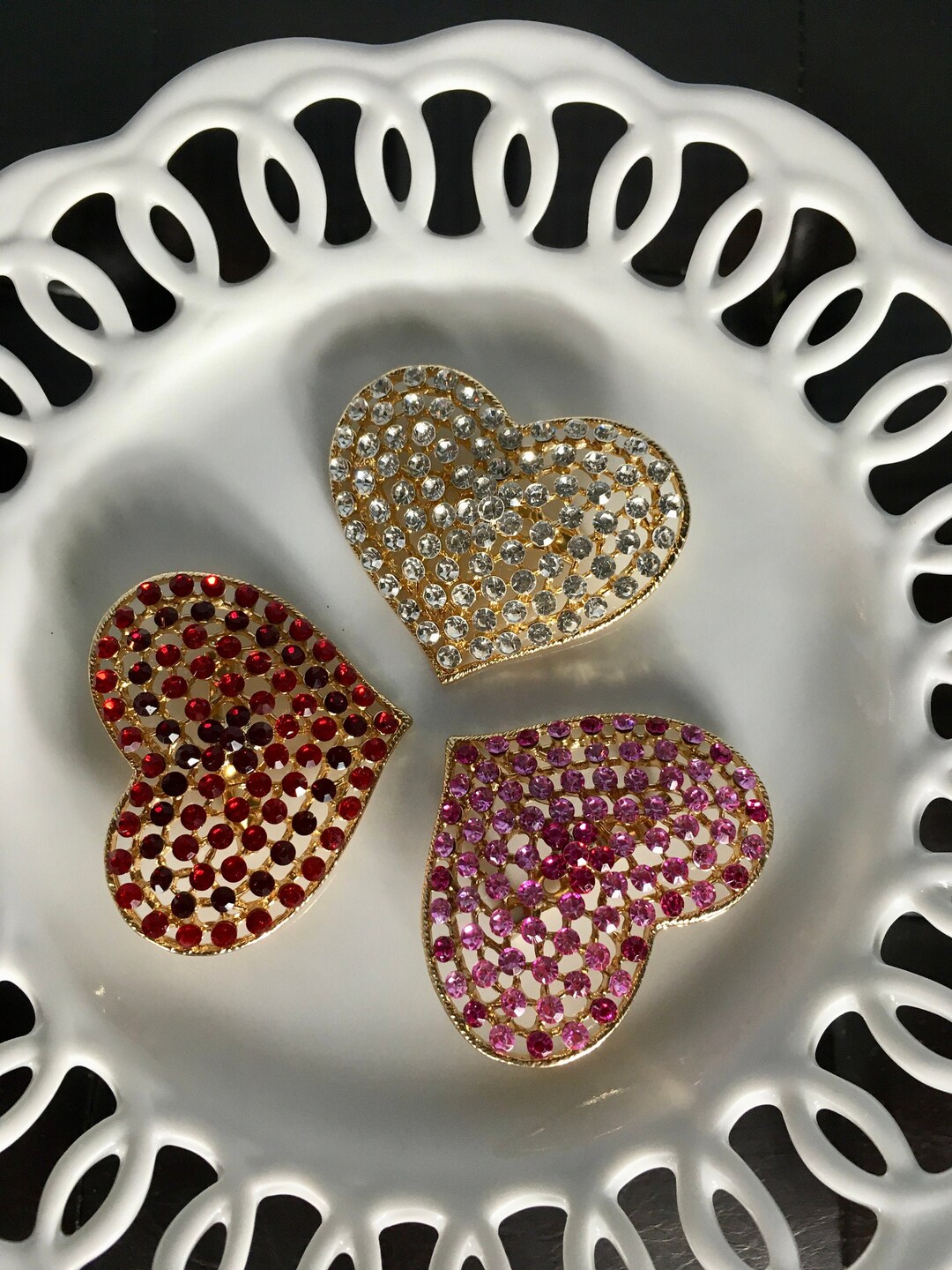 RHINESTONE HEART PIN, Rhinestone Heart Charm, Rhinestone Heart Brooch