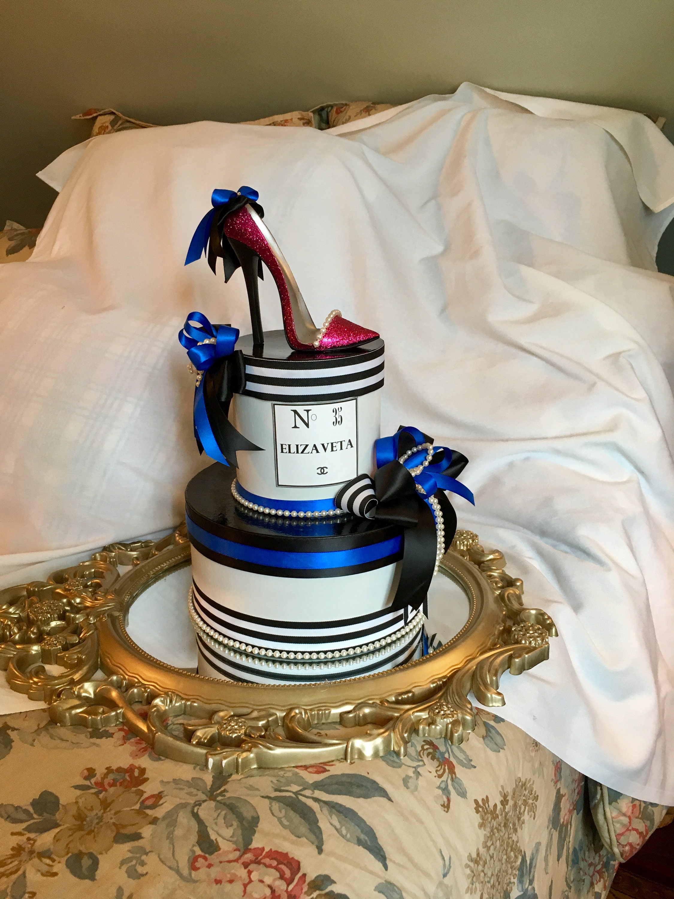 High heel shoe centerpiece, chanel party decorations