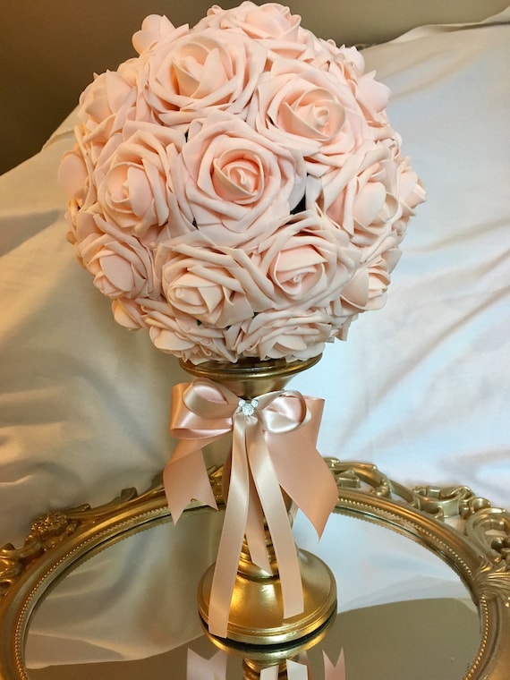 PINK BLUSH Flower Ball Pink Blush Kissing Ball Blush Pomander Real Touch Flower Ball Bridal Shower Wedding Centerpiece Pick Color