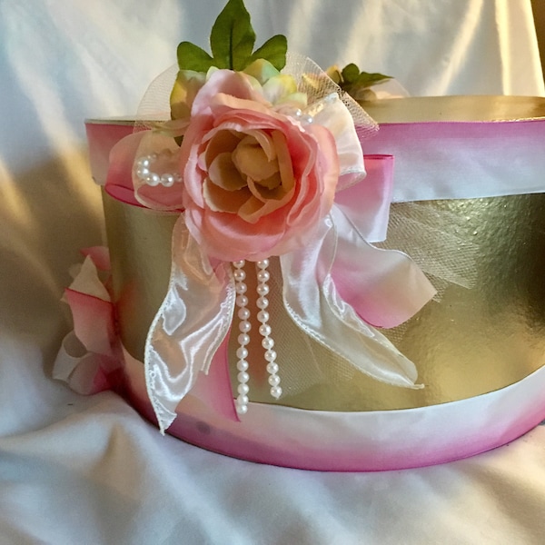 DECORATIVE HAT BOX, Centerpiece Box, Decorative Storage Box, Shower Gift Box, Birthday Box, Place Setting Box, Wedding Keepsake Box, Prop