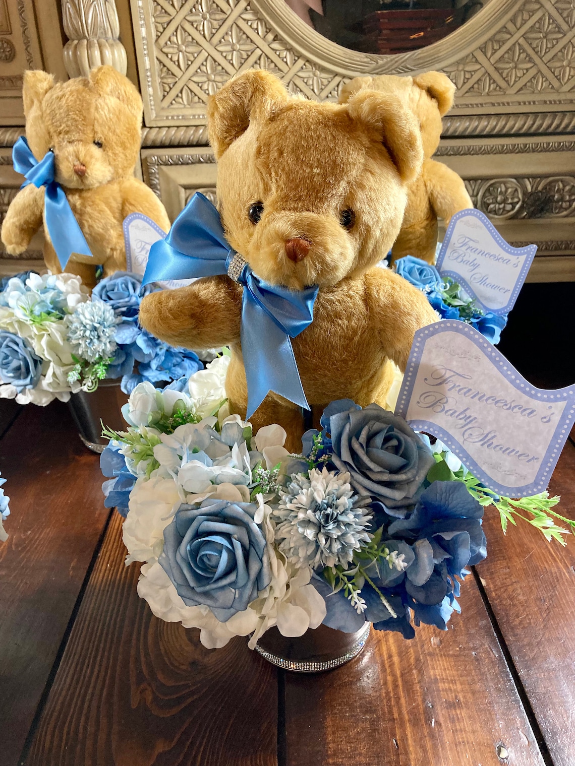TEDDY BEAR CENTERPIECE, Baby Boy Shower, Baby Shower Centerpiece, Baby ...