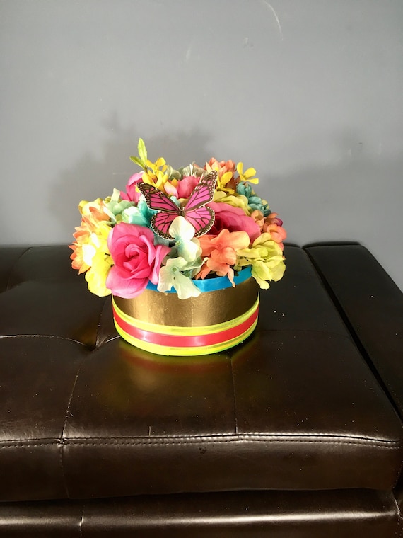 TROPICAL FLORAL ARRANGEMENT, Summer Party Centerpiece, Tropical Flower Centerpiece, Butterfly Centerpiece, Vibrant Tropical Centerpiece