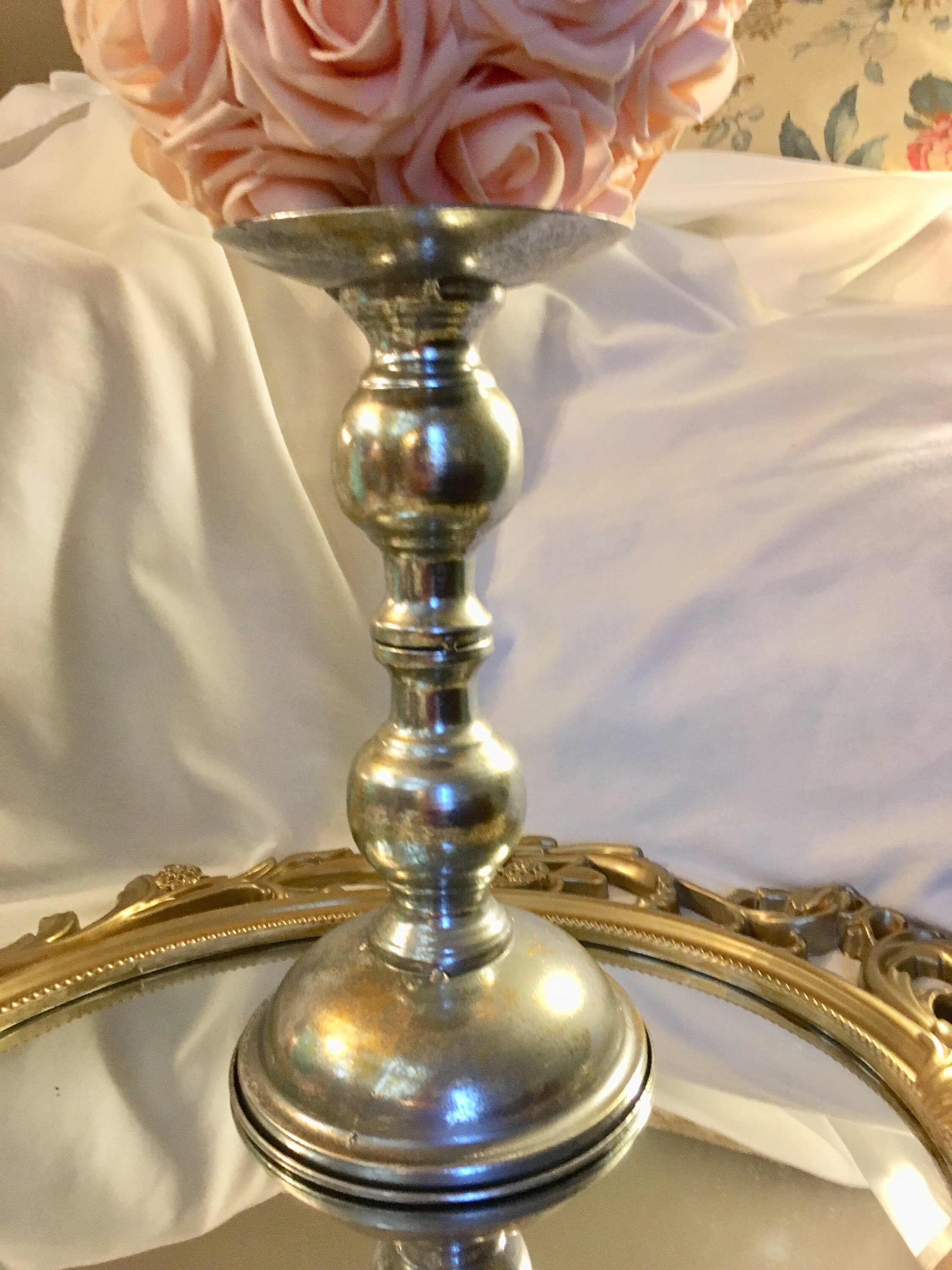 SILVER Flower Ball Stand. Silver Wedding Centerpiece. Stand Silver