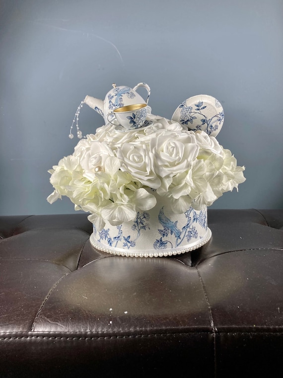 TEA PARTY CENTERPIECE, Chintz Blue Tea Party Centerpiece, Tea Party Bridal Shower, Chintz Blue Tea Set, Bridal Shower Ideas, Tea Lovers Gift