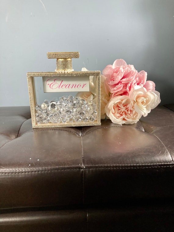 RHINESTONE PERFUME BOTTLE, Paris Centerpiece, Paris Bedroom Decor, Paris Living Room Decor, Glitz and Glam Decor, Bridal Shower Decor