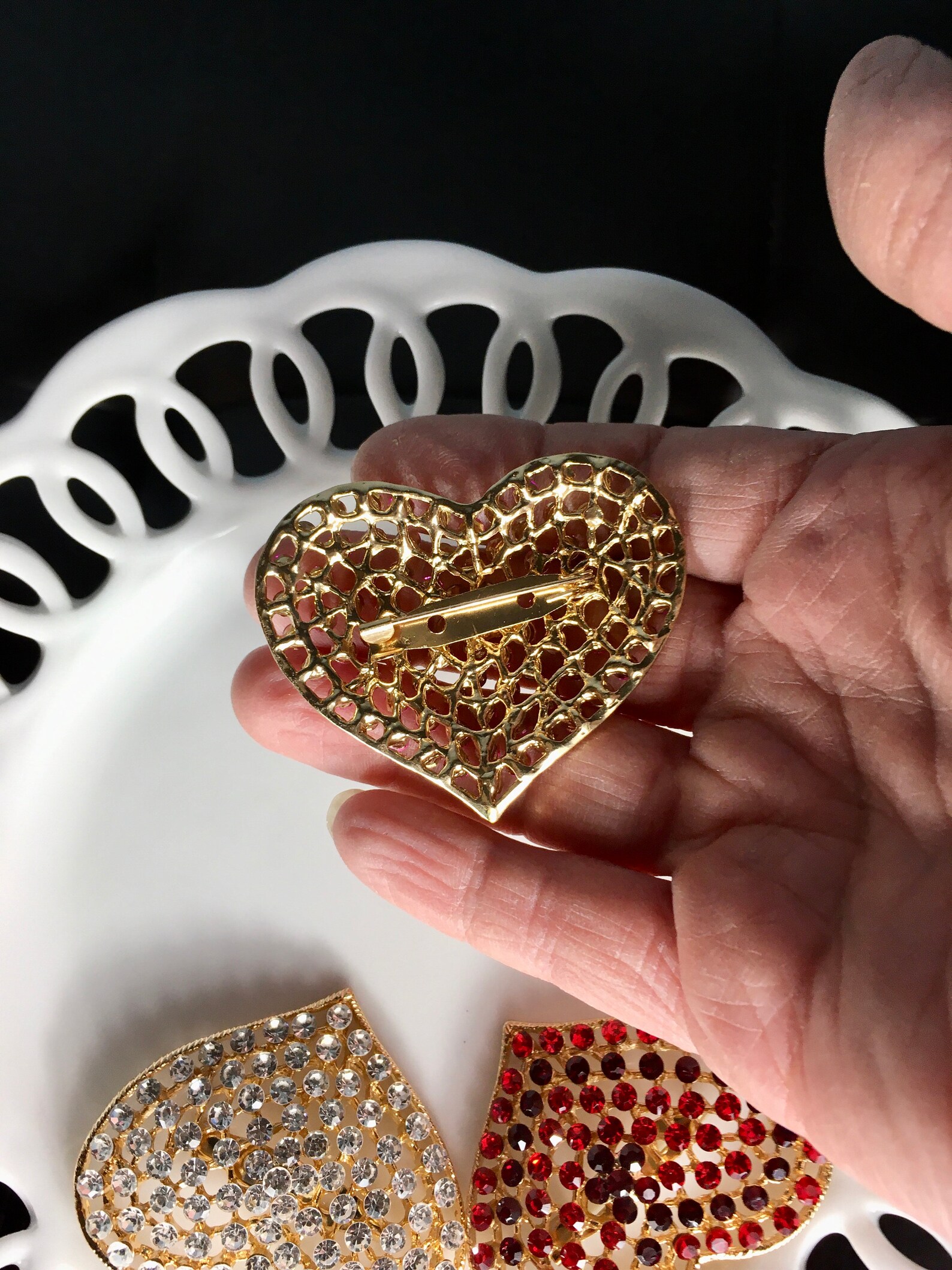 RHINESTONE HEART PIN Rhinestone Heart Charm Rhinestone Heart Etsy