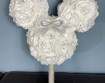 MICKEY BOUQUET with Handle, Fairytale Wedding Bouquet, Bridesmaid Flowers, Bridal Bouquet, Mickey Bridal Bouquet, Communion Bouquet