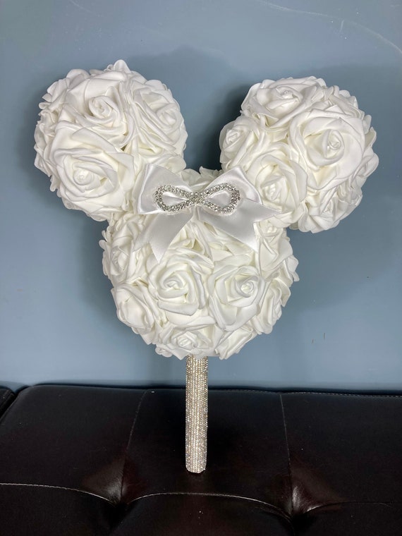 MICKEY BOUQUET with Handle, Fairytale Wedding Bouquet, Bridesmaid Flowers, Bridal Bouquet, Mickey Bridal Bouquet, Communion Bouquet