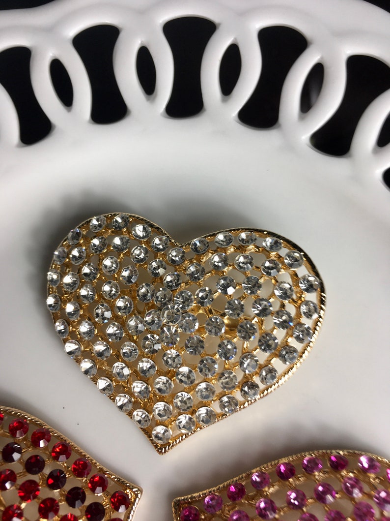 RHINESTONE HEART PIN Rhinestone Heart Charm Rhinestone Heart Etsy