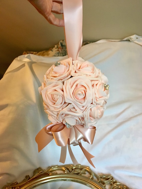 PINK BLUSH Flower Ball with Satin Handle Bride Bouquet Bridesmaid Bouquet Flower Girl Bouquet Church Pew Decor Wedding Decor Choose Color