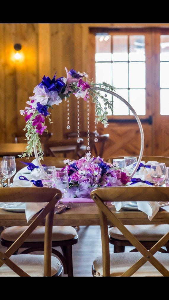 HOOP CENTERPIECE, Round Arch Centerpiece, Hoop Wedding Centerpiece, Hoop Floral Centerpiece, Hoop With Crystals, Sweet 16 Hoop Decor,