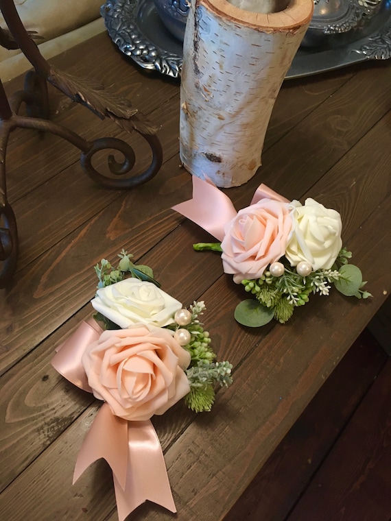 WEDDING CORSAGE, Wrist Corsage, Blush Pink Corsage, Blush Rose Corsage, Prom Corsage, Communion Corsage, Christening Corsage, Sweet 16