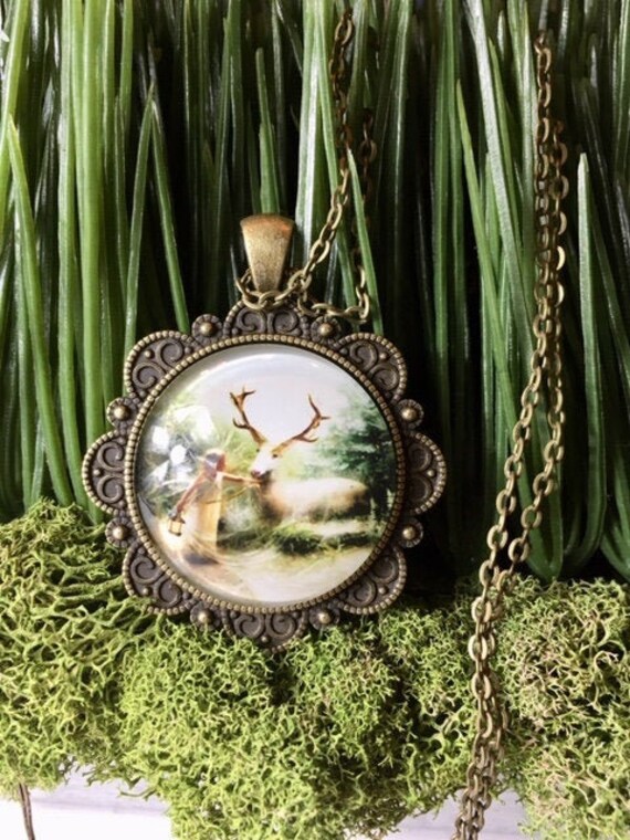 FAIRY AND MOOSE Pendant, Fantasy Jewelry, Winter Fairy Jewelry, Whimsical Jewelry, Fairytale Jewelry, Bridal Party Gift, Fantasy Party Favor