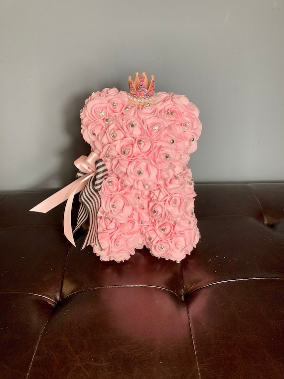 TEDDY BEAR CENTERPIECE, Flower Bear Gift, Baby Shower Centerpiece, First Birthday Centerpiece, Paris Bear, Paris Centerpiece, Teddy Bear