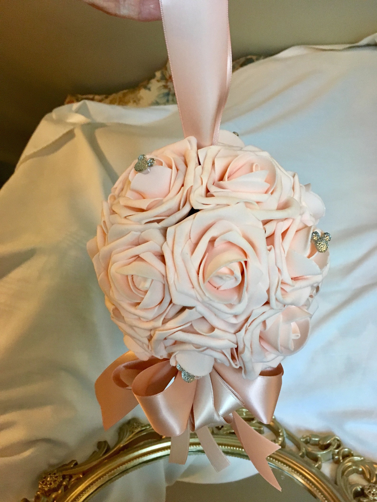 PINK BLUSH Flower Ball With Satin Handle Bride Bouquet Etsy