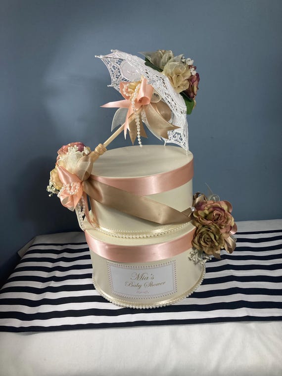 Umbrella centerpiece, umbrella theme, bridal shower centerpiece, baby shower centerpiece, blush color centerpiece, umbrella gift box