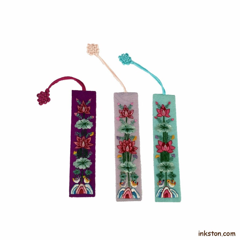 Handmade Silk Bookmark set of 3 with Lotus Flowers Light Etsy