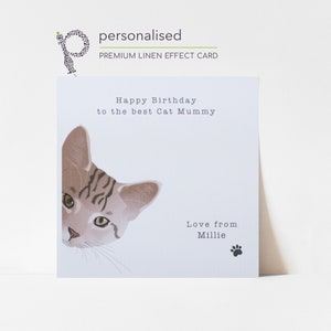 Cat Birthday Card from Cat | Personalised Happy Birthday Card from the Cats to Cat Mum, Mummy, Cat Dad, Daddy, Cat Sitter | Tabby Silver Cat