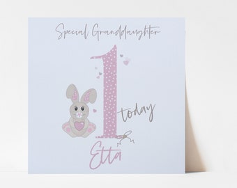 1st Birthday Card Baby Girl | Personalised First Bunny Card for Daughter Granddaughter Little Girl  Niece Cousin Baby Sister Goddaughter