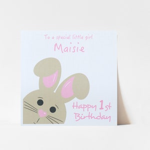 Carte d'anniversaire pour bébé fille | Petite-fille, fille, filleule, nièce, cousine, petite fille | Lapin mignon