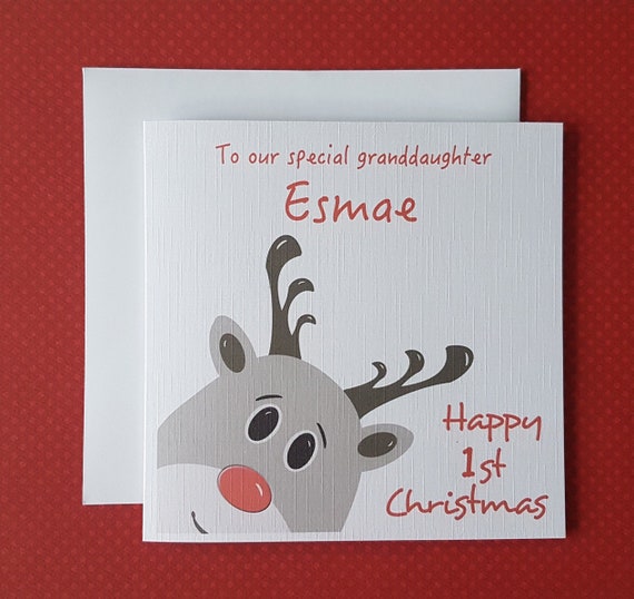 Handmade Personalised CUTE BUNNY 1ST CHRISTMAS Card for girls 6X6