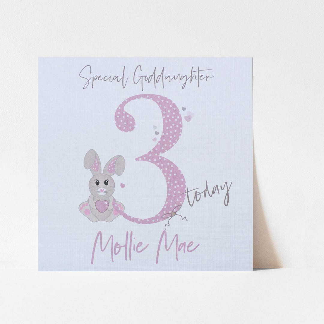 3rd Birthday Card Girl Age Three Personalised 3 Today Pink Bunny ...