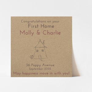 Première carte pour une nouvelle maison | 1ère nouvelle carte de maison | Personnalisé avec une nouvelle adresse | Félicitations pour votre 1ère maison | 1ère carte originale pour la maison | Papier kraft