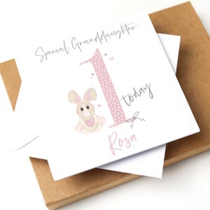 Carte 1er anniversaire, petite fille | Carte personnalisée premier lapin pour fille petite fille petite fille nièce cousine petite soeur filleule