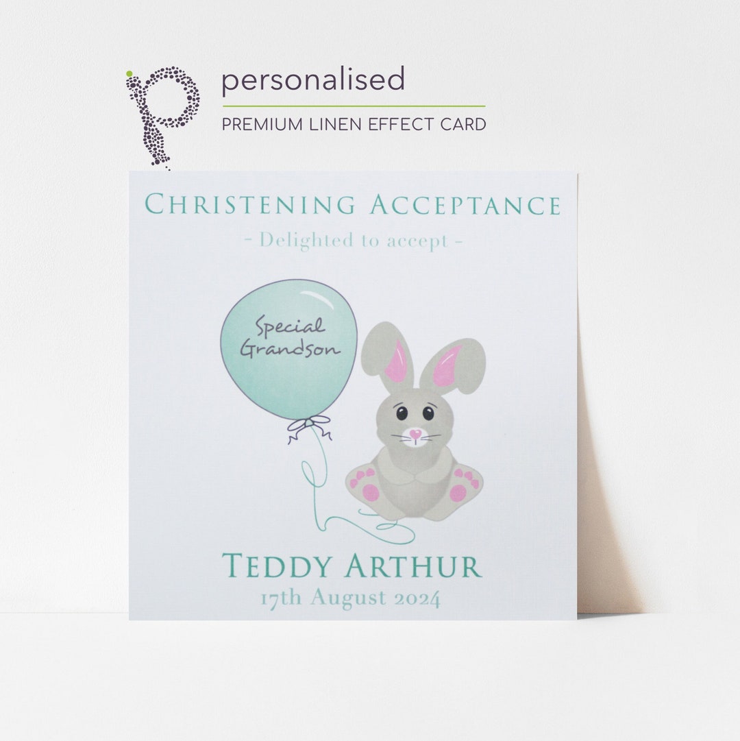 Christening Acceptance Card for Girls and Boys Personalised Christening