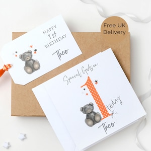 Carte d'anniversaire 1 Today Teddy à personnaliser | Étiquette-cadeau assortie en option | Pour fils, petit-fils, filleul, neveu, cousin, garçon, frère | 1 an