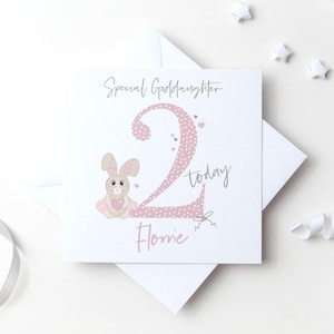 2e anniversaire d'un lapin pour une petite fille | Carte personnalisée L'âge de 2 ans, 2 cartes Today | Spécial Petite-fille, filleule, fille, nièce