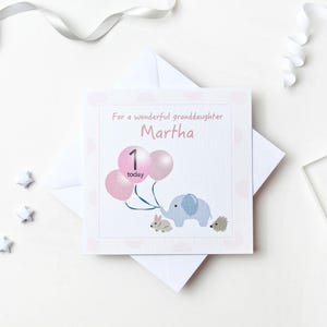 Une carte personnalisée pour le premier anniversaire d'une petite fille | 1 carte aujourd'hui spéciale pour une petite-fille, une filleule, une nièce, une petite fille
