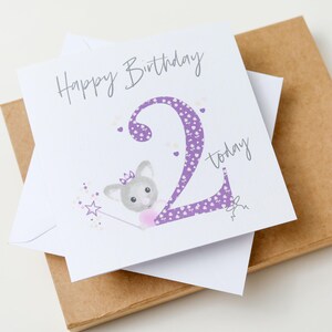 2e carte d'anniversaire pour fille - Jolie princesse souris avec diadème et baguette - Carte d'anniversaire de 2 ans pour toute-petite fille qui aime les princesses - 2 ans aujourd'hui