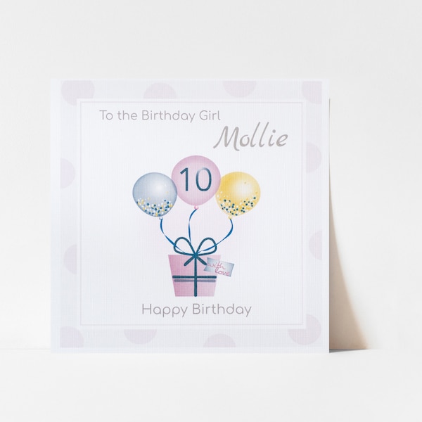 Personalised Age Birthday card for a girl | Pre Teenager, Tween  - 8th 9th 10th 11th 12th 13th 14th 15th  | Balloon Happy Birthday Girl Card