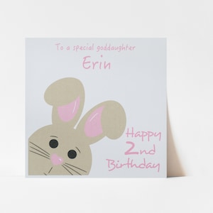 2e anniversaire de petite-fille | Jolie carte personnalisée de lapin pour fille, petite-fille, arrière-petite-fille, fille, filleule, nièce.