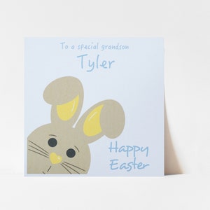 Carte lapin de Pâques pour garçons | Personnalisé pour fils, filleul, petit-fils, arrière-petit-fils, frère, neveu, arrière-neveu, cousin ou petit garçon.
