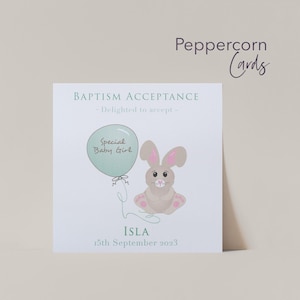 Carte RSVP de baptême pour filles et garçons | carte d'acceptation de baptême personnalisée | Carte d'acceptation d'invitation | Carte RSVP pour parrain et marraine lapin mignon