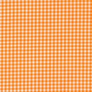 May include: Orange and white checkered fabric with a small gingham pattern.