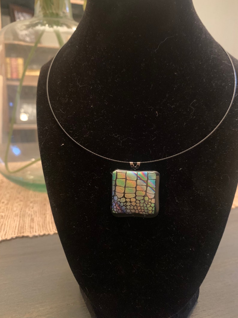 Womens Square Dichroic Glass Pendant Fused Glass Multicolor Gift