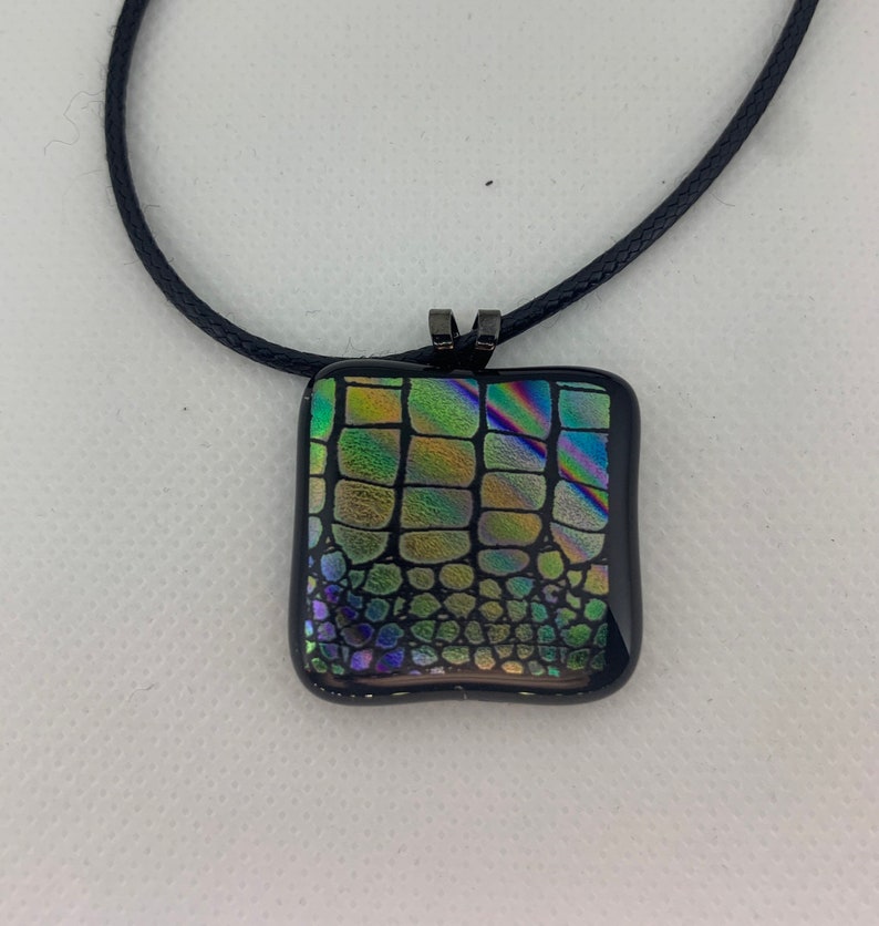 Womens Square Dichroic Glass Pendant Fused Glass Multicolor Gift
