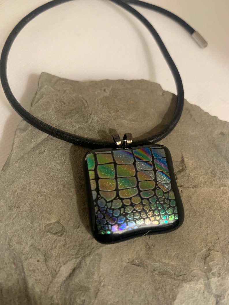 Womens Square Dichroic Glass Pendant Fused Glass Multicolor Gift