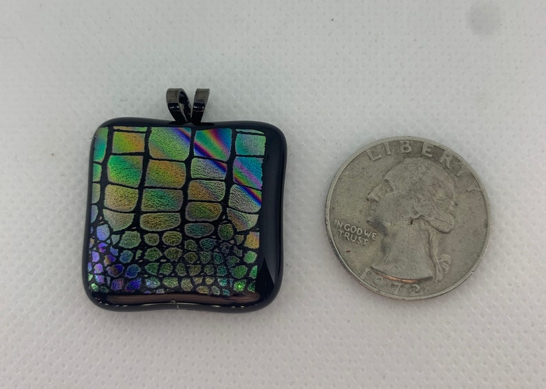 Womens Square Dichroic Glass Pendant Fused Glass Multicolor Gift