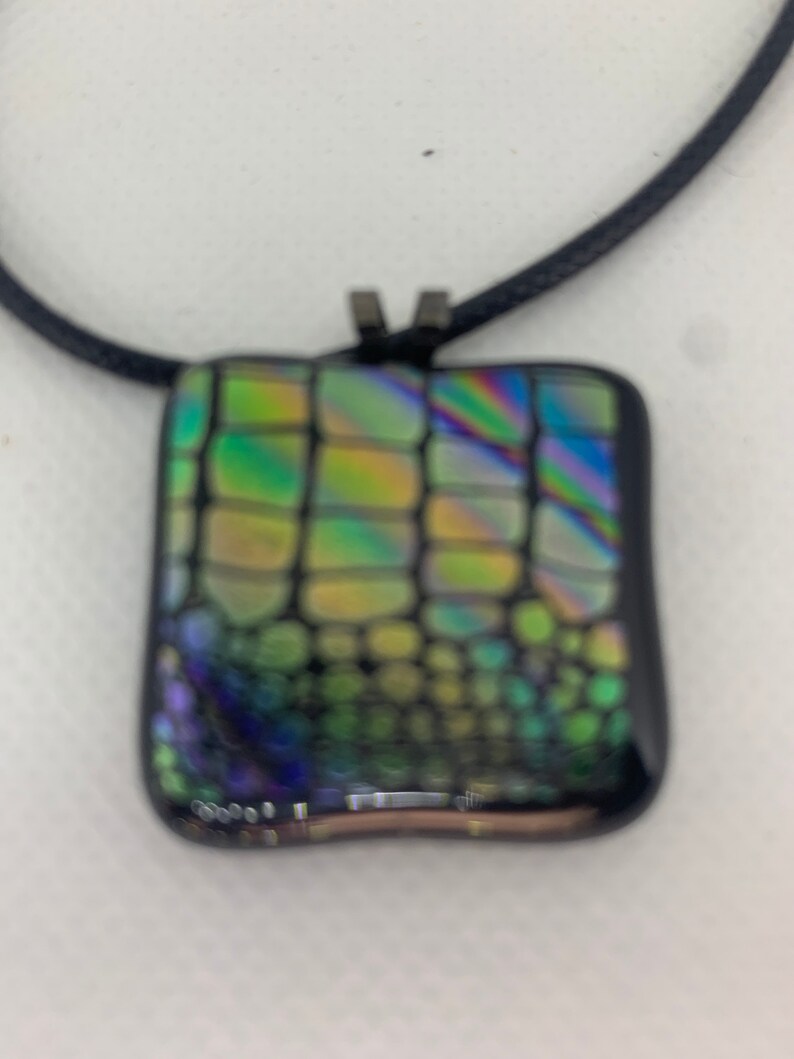 Womens Square Dichroic Glass Pendant Fused Glass Multicolor Gift