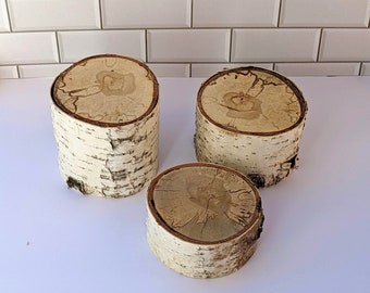 Birch slices, thick birch slice, wedding centerpieces, wood centerpiece, wood riser, wood slab, rustic table decor